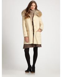 Tory Burch | White Ivan Removable-fur-collar Twill Coat | Lyst