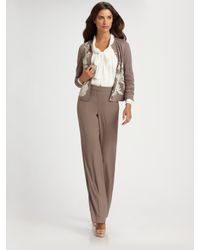 St. John | Brown Floral Wool Cardigan | Lyst