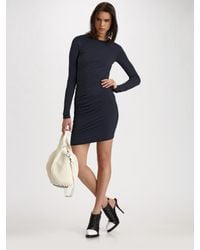 T By Alexander Wang | Blue Ruched Long-sleeve Dress | Lyst