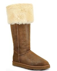 UGG | Brown Bailey Button - Chestnut Suede Over The Knee Shearling Boot | Lyst