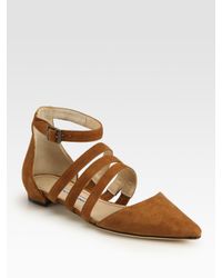 Manolo Blahnik | Natural Suede Point Toe Gladiator Sandals | Lyst