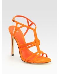 B Brian Atwood | Orange Florrina Suede High-heel Sandals | Lyst