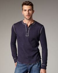 Vince | Blue Plated Thermal Henley for Men | Lyst