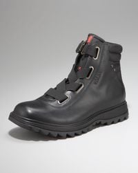 Prada | Black Leather Hiker Boots for Men | Lyst