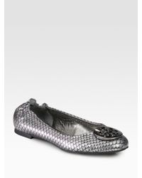 Tory Burch | Metallic Reva Fish Scale-embossed Foil Leather Ballet Flats | Lyst