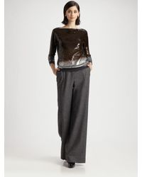 Carolina Herrera | Gray Wool Flannel Wide Leg Pants | Lyst