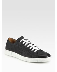 Ferragamo | Black Miami Embroidered Gancini Canvas Sneakers for Men | Lyst