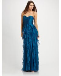 Badgley Mischka | Blue Ruffled Gown | Lyst