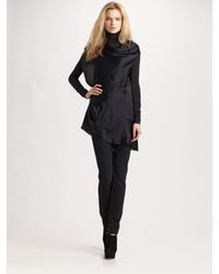 Donna Karan | Black Draped Silk Top | Lyst