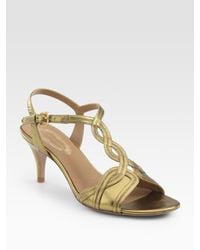 Elie Tahari | Esther Metallic Leather T-strap Sandals | Lyst