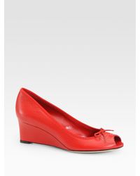 Gucci | Red Soho Leather Peep Toe Wedge Pumps | Lyst