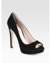 Miu Miu | Black Suede Peep Toe Platform Pumps | Lyst