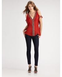 Parker | Red Beaded Open-shoulder Top | Lyst