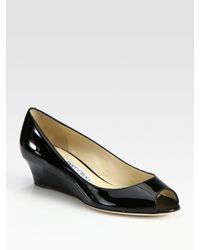 Jimmy Choo | Black Bergen Peep Toe Wedge | Lyst