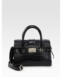 Jimmy Choo | Black Rosalie Croc-stamped Leather Satchel | Lyst