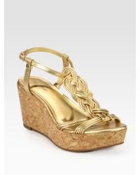 kate spade new york | Becca Braided Metallic Leather T-strap Wedge Sandals | Lyst