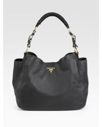 Prada | Black Vitello Daino Hobo Bag | Lyst