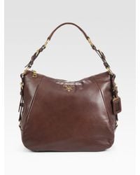 Prada | Brown Soft Calf Zip Hobo Bag | Lyst