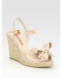 Prada | Natural Patent Leather Espadrille Wedge Sandals | Lyst