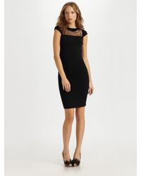 RED Valentino | Black Lace Trim Wool Knit Dress | Lyst