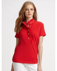 Tory Burch | Red Lidia Ruffle-collar Polo Shirt | Lyst