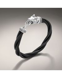 John Hardy | Black Twist Leather Bracelet with Tiger Head for Men | Lyst