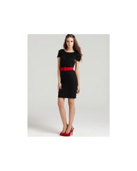 Alice + Olivia | Black Devon Pleated Sleeve Dress with Red Belt | Lyst