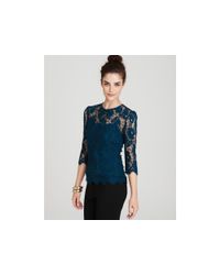 MILLY | Blue Chantilly Lace Caterina Top | Lyst