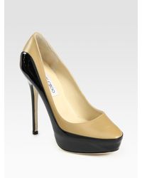 Jimmy Choo - Natural Sepia Patent Leather Trimmed Pumps - Lyst