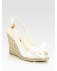 Prada | White Patent Leather Slingback Espadrille Wedge Sandals | Lyst