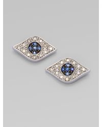 Sydney Evan | Blue Diamond & Sapphire Accented 14K White Gold Evil Eye Stud Earrings | Lyst