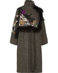 Etro | Black Shearling Trimmed Tweed Wrap Coat | Lyst