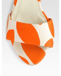 Alice + Olivia | Orange Joyce Printed Canvas Wrap Wedge Sandals | Lyst