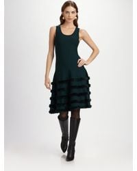 Oscar de la Renta | Gray Fur-Trimmed Cashmere Dress | Lyst