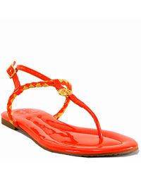 Tory Burch | Aine Thong - Neon Orange Leather Woven Flat Thong Sandal | Lyst