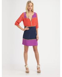 BCBGMAXAZRIA | Purple Aidas Silk Colorblock Dress | Lyst