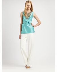 Lafayette 148 New York | Blue Beaded-neckline Top | Lyst