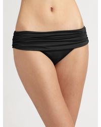 Badgley Mischka | Black Shirred Fold-Over Bikini Bottom | Lyst