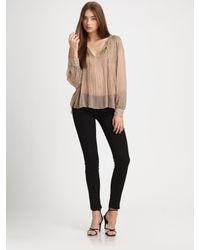 Parker | Brown Beaded Silk Blouse | Lyst