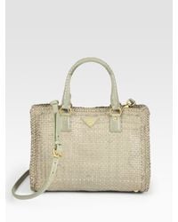 Prada | Natural Madras Double Handle Small Tote Bag | Lyst