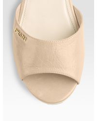 Prada | Natural Leather and Cork Wedge Mules | Lyst