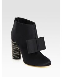 Stella McCartney | Black Studded Sateen Silk-Blend Bow Ankle Boots | Lyst