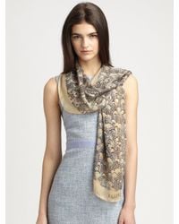 Valentino | Natural Feather Print Oblong Silk Scarf | Lyst
