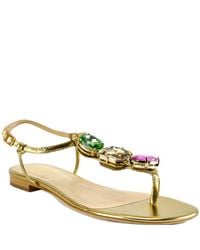 kate spade new york | Faith Jewel - Gold Metallic Leather Jeweled Thong Sandal | Lyst