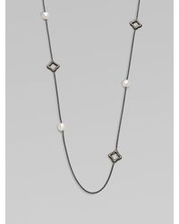 David Yurman | Metallic Diamond Accented Sterling Silver Pearl Station Necklace | Lyst