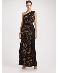 Tadashi Shoji | Black One Shoulder Embroidered Lace Gown | Lyst
