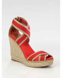 Tory Burch | Natural Adonis Canvas & Leather Espadrille Wedge Sandals | Lyst