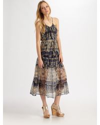 Joie | Blue Izzy Silk Ikat-print Racerback Maxi Dress | Lyst