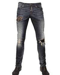 John Richmond | Blue 19cm Swarovski Stretch Denim Jeans for Men | Lyst