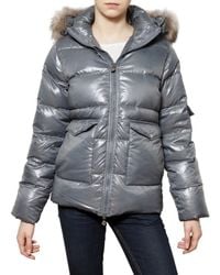 Pyrenex | Gray Racoon Hood Laquered Nylon Down Jacket | Lyst